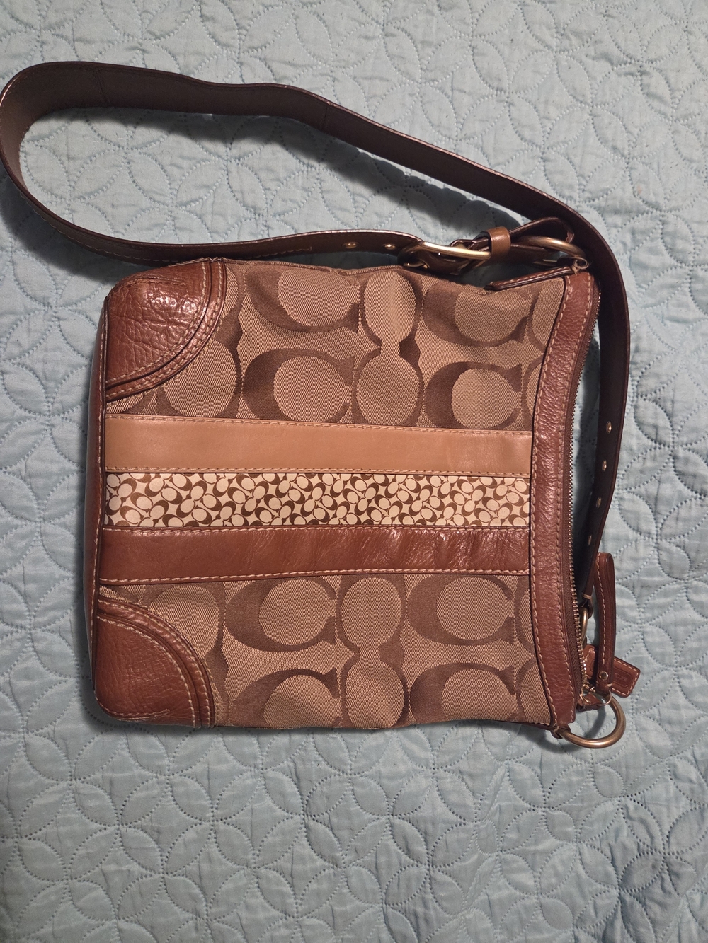 Coach Signature Stripe Swingpack Crossbody Brown Bag